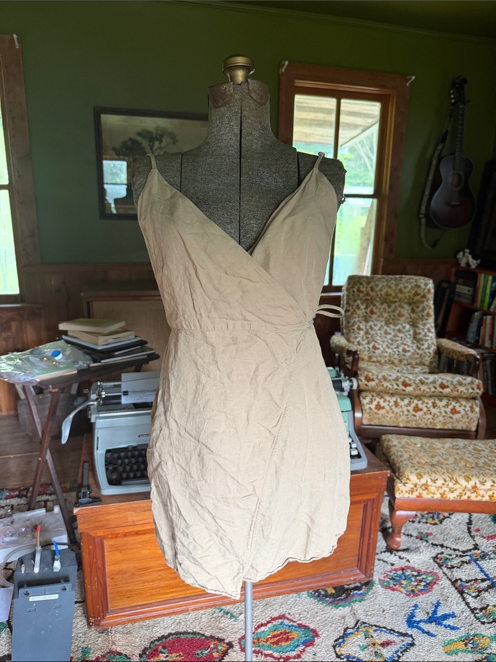 Women’s spaghetti Mini Wrap Dress — Beige